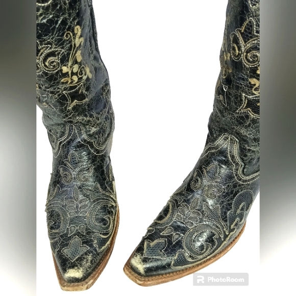 Corral Western Genuine Black Leather  Overlay X Toe C1198 Boots Size 8.5 - Picture 7 of 17
